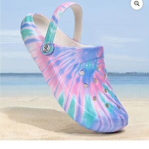 Women’s Croc Inspired Pink, Green, & Blue Tie-Dye Clogs size 42/10 - NWOT!